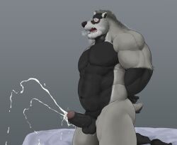 anthro badger balls barazoku bl4z3blaze black_body black_fur blush bodily_fluids breath cum cumshot drooling echo_(series) echo_project ejaculation erection european_badger fur genital_fluids genitals grey_body grey_fur hands-free hands_behind_back hi_res kneeling looking_pleasured male mammal meles muscular muscular_male mustelid musteline nikolai_(the_smoke_room) open_mouth orgasm penile penis saliva side_view solo the_smoke_room vein veiny_penis visual_novel