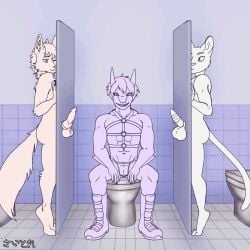 animated anthro ball_bite bathroom bodily_fluids canid canine castration cum domestic_cat duo ejaculation felid feline felis fellatio fish fox genital_fluids genital_mutilation genital_torture glory_hole gore group guro harness leather male male/male mammal marine masturbation muscular mutilation nude oral penectomy penile penis_bite public_restroom restroom_stall saitore sex shark siamese stuck stuck_penis supercell tile toilet trio