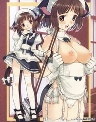 animal_ears brown_eyes brown_hair cat_ears kemonomimi knee_socks maid mop oppai panties tagme tail