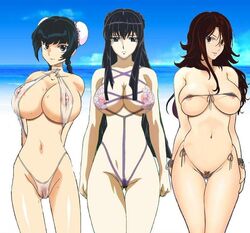 bikini black_hair female female_only gundam gundam_00 human long_hair marina_ismail micro_bikini mizugi multiple_females multiple_girls oppai sling_bikini string_bikini sumeragi_lee_noriega wang_liu_mei