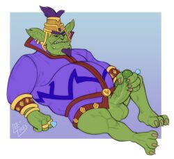 activision anthro balls barefoot belly big_penis crash_(series) crash_team_racing_(series) crash_team_racing_nitro-fueled emperor_velo_xxvii feet genitals hi_res humanoid leelikessmut male male_only masturbation orc orc_male penis solo thick_thighs