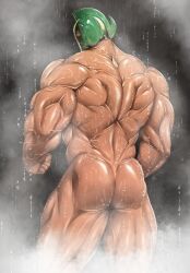 1boy ass ataru_(kinnikuman) back back_muscles back_view bara big_ass big_butt big_muscles bodybuilder buff butt_focus green_helmet helmet helmet_only huge_thighs human human_only kinnikuman looking_at_viewer looking_back male male_focus male_only mask mask_only masked_male mojimojirou muscles muscular muscular_ass muscular_back muscular_male muscular_thighs naked nude nude_male shower showering solo solo_focus solo_male standing steam steaming_body thick_ass thick_thighs toned toned_body toned_male veiny_muscles veiny_thighs water wet wet_body wet_skin