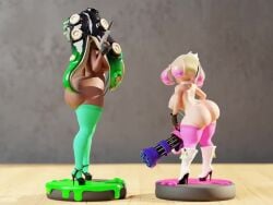 2girls 3d amiibo animated ass big_ass big_butt bottom_heavy bubble_ass bubble_butt fat_ass female female_only green_hair gun large_ass looking_at_viewer looking_back marina_(splatoon) model nintendo no_sound pearl_(splatoon) pink_hair splatoon splatoon_2 swimsuit tagme telehypnotic thick_ass video