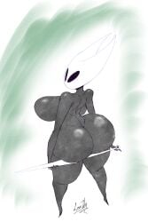 big_ass big_breasts big_butt black_and_white black_body bubble_ass bubble_butt dat_ass hollow_knight hornet_(hollow_knight) olozva sketch thick thick_ass thick_legs thick_thighs