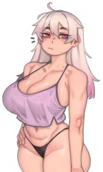 1girls bored_expression breasts drowsy female kelvin_hiu large_breasts light-skinned_female light_skin original original_character purple_eyes short_hair tank_top thick_thighs violet_(kelvin_hiu) white_hair wide_hips