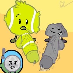 1girls 2boys armless ball_with_hyper_features balls battle_for_dream_island exclamation_point female golf_ball_(bfdi) grey_skin huge_balls huge_cock hyper hyper_balls hyper_genitalia hyper_penis hyper_testicles leaking_precum lustful_gaze male measuring_penis no_arms object_shows onithehyperfairy precum precum_drip rocky_(bfdi) small_but_hung tennis_ball_(bfdi) throbbing_penis tongue_out twitching_penis veiny_penis yellow_skin