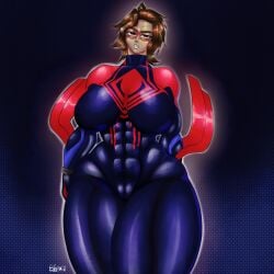 bad_anatomy blopkid brown_eyes brown_hair dark_skin female genderswap_(mtf) huge_ass huge_breasts huge_thighs marvel meaty_thighs messy_hair miguel_o'hara muscle muscle_mommy muscle_tone muscular muscular_female muscular_thighs rule_63 spider-man:_across_the_spider-verse spider-man_(series) spider-man_2099 spider-woman_2099 thick_legs thick_thighs tough_girl unrealistic_proportions