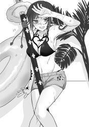 big_breasts bikini canon_genderswap chest_tattoo cleavage denim_shorts female female_only genderswap_(mtf) innertube katana kime_kime92 monochrome one_piece pool rule_63 shiku_shiku_no_mi short_hair short_shorts shorts shounen_jump smile solo sword tattoo tattooed_arm tattoos trafalgar_law trafalgar_law_(female) weapon