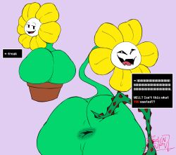 1boy anus dialogue feelin_synful femboy flower flower_petals flower_pot flowey_the_flower flowey_with_nothing_else_but_a_massive_ass green_body green_skin huge_ass hyper hyper_ass looking_at_viewer male male_only non-human petals pot showing_ass solo solo_male spread_ass talking talking_to_viewer text toony undertale undertale_(series) vine white_face