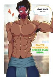 abs armpit_hair armpits chest dark-skinned_male dark_skin happy_trail india indian indian_male male_only marvel mask mask_on_head masked_male muscular muscular_male pavitr_prabhakar pecs pubes pubic_hair scrblenuts solo_male south_asian spider-man:_across_the_spider-verse spider-man_india v-line