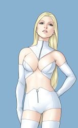 ai_generated big_breasts blonde_hair blue_eyes breasts cleavage daniel930 emma_frost marvel marvel_comics new_x-men pussy_bulge white_queen x-men