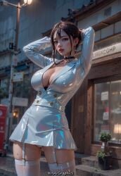 ai_generated breasts cleavage cleavage_cutout full_body haigraphics hi_res highres latex_clothing shiny_clothes shiny_skin stable_diffusion stockings wet_body wet_clothes