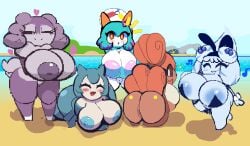 5girls :3 adorable alcremie big_ass big_breasts bunnysuit chibi cubesmolly cute female female_only indeedee kirlia multiple_girls naked nintendo nude open_:3 pixel_art pokemon pokemon_(species) shiny_kirlia shiny_pokemon shortstack singing snorlax vulpix