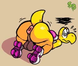 aliasing anthro anus ass balls big_balls big_butt clothing darkened_balls darkened_genitalia digital_drawing_(artwork) digital_media_(artwork) dizzy_eyes footwear genitals huge_butt kneeling koopa koopa_troopa male male_only mario_(series) mostly_nude nintendo one_eye_closed pink_anus pink_shell puffy_anus raised_tail rear_view rolla_koopa roller_skates scalie shell short_tail simple_background sludgegutss solo spiral_eyes super_mario_bros._wonder tail thick_thighs three-quarter_view watermark yellow_body