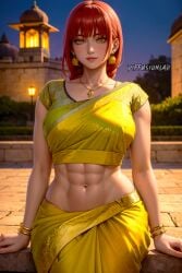 ai_generated chainsaw_man curvaceous curvy_body curvy_female diffusionlad female female_focus female_only hi_res huge_breasts indian_clothes long_hair looking_at_viewer makima_(chainsaw_man) muscular_female red_hair sari stable_diffusion