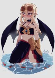 alternate_version_available bikini bikini_bottom bikini_top blush blush breasts demon_girl demon_wings disgaea disgaea_2 large_breasts nippon_ichi_software ocean puffphox rozalin