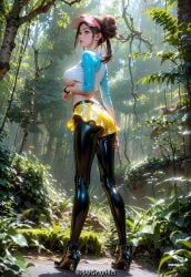 absurd_res ai_generated curvaceous curvy_body curvy_female curvy_figure full_body haigraphics hi_res highres latex_clothing legs legwear long_legs pantyhose pokemon rosa_(pokemon) shiny_clothes shiny_skin sleekette stable_diffusion thick_thighs