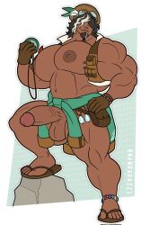 1boy bara big_nipples big_pecs big_penis erect_penis erection flip_flops gay hair_covering_eyes huge_pecs male_only muscles muscular muscular_male nandarazzi pecs solo_male standing_on_rock stepping_on_rock tauro_(the_legend_of_zelda) tears_of_the_kingdom the_legend_of_zelda the_legend_of_zelda:_tears_of_the_kingdom two_tone_hair veiny veiny_penis