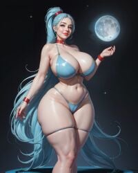 ai_generated big_ass big_breasts big_butt bikini blue_bikini blue_eyes blue_hair choker fully_clothed light-skinned_female light_skin looking_at_viewer looking_pleasured moon space thick thick_ass thick_legs thick_thighs wide_hips zaloran