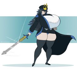 big_breasts breasts breasts_bigger_than_head enormous_breasts giant_breasts gigantic_breasts huge_breasts large_breasts massive_breasts runningdlog sword thick_thighs thighs visible_panties wide_hips