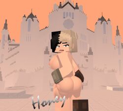 1girls 2023 3d artist_name artist_signature big_ass big_breasts boots castle erect_nipples female gloves honey_(tah) horny_female human_female humanoid looking_back mine-imator minecraft multicolored_hair outside tagme theactualhoney watermark