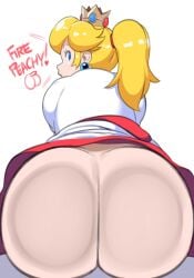 1girls 2023 against_glass ass big_ass blonde_hair bottomless bottomless_dress bottomless_skirt bubble_butt butt_crack buttholemagick crown digital_media_(artwork) dress female female_only huge_ass looking_at_viewer looking_back mario_(series) mooning nintendo ponytail pov princess_peach sitting solo solo_female solo_focus super_mario_3d_world tagme text tied_hair upskirt video_games