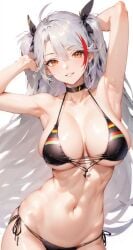 1girls ai_generated armpits azur_lane bikini breasts female hi_res large_breasts light-skinned_female light_skin long_hair moe_ai_samurai naughty_face prinz_eugen_(azur_lane) prinz_eugen_(unfading_smile)_(azur_lane) smile stable_diffusion thighs white_hair