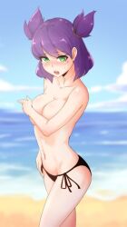 /// beach big_breasts black_underwear embarrassed everlasting_summer lena_(everlasting_summer) topless unyl-chan unyl-tan