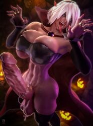 1futa 3d 3d_(artwork) abs ass balls breasts futa_only futanari halloween huge_breasts hyper_penis intersex light-skinned_futa light_skin massive_ass muscular muscular_futa nier nier:_automata penis uncensored unnero1 white_hair yorha_2b