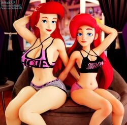 2girls 3d ariel athletic athletic_female big_breasts breasts busty cleavage curvy_female disney disney_princess eyebrows eyelashes eyes female female_focus female_only fit fit_female hair high_hips hourglass_figure huge_breasts human large_breasts legs light-skinned_female light_skin lips milf mother_and_daughter princess queen_athena red_hair royalty skyblade3dx the_little_mermaid the_little_mermaid_iii:_ariel's_beginning thick thick_legs thick_thighs thighs top_heavy upper_body voluptuous waist wide_hips