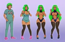 ai_generated ass_expansion bikini bimbofication breast_expansion female gender_transformation genderswap_(mtf) hair_color_change hair_growth large_ass large_breasts lip_expansion midriff mtf_transformation navel nebtfulous thick_thighs thigh_expansion transformation transformation_sequence wide_hips