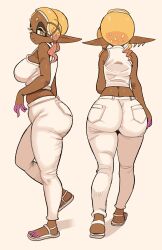 1girls alternate_breast_size ass breasts brown_skin clothed clothed_female dark-skinned_female dark_skin dat_ass female frye_(splatoon) huge_ass huge_breasts inkling long_ears naughty_face nintendo pointy_ears short_hair smile splatoon splatoon_(series) splatoon_3 thick_thighs thighs tight_clothing yellow_hair yuta_agc