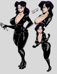 big_breasts black_hair catsuit curvaceous curvy curvy_female female insomniacpen meet_'n'_fuck_games meet_and_fuck milf natasha_boobitch partial_male penis reporter thick_thighs tight_clothing