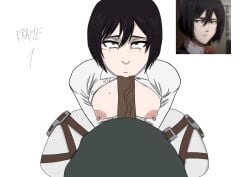 1boy 1girls 2d :>= asian asian_female attack_on_titan baddiesart big_breasts black_eyes black_hair black_penis blonde_hair blowjob blush blushing breasts clothed clothed_female clothed_female_nude_male clothing dark-skinned_male dark_eyes dark_hair dark_skin duo duo_focus erection eye_contact fellatio female female_focus fringe grey_eyes hair hands-free hard_nipples human human_only interracial kneeling looking_at_viewer loop medium_breasts medium_hair mikasa_ackerman nipples on_her_knees onyankopon open_mouth oral oral_penetration pale-skinned_female pale_skin penis petite pov public scar sex shingeki_no_kyojin short_hair slim straight sucking sucking_penis tagme white_background