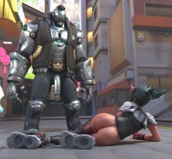 1boy 1girls 3d asian_female ass ass_focus big_ass blender bob_(overwatch) female gretdb kiriko_(overwatch) male marvel_reference meme overwatch overwatch_2 robot rogue_dat_ass_(meme) street tagme