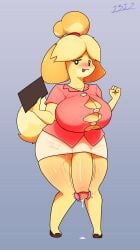 1futa 2023 absurd_res animal_crossing anthro big_breasts big_penis blush bodily_fluids bottomwear breasts canid canine canis clothed clothing domestic_dog futanari genital_fluids genitals gynomorph hi_res i3i2455_ivi394 intersex isabelle_(animal_crossing) looking_at_viewer mammal nintendo penis penis_under_skirt precum sex_toy shih_tzu simple_background skirt smile solo tail thick_penis toy_dog vibrator yellow_body