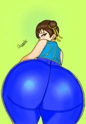 1girls ass ass_focus back_view big_ass big_butt brown_eyes brown_hair bubble bubble_ass bubble_butt capcom chun-li cocoreche curvaceous curvy curvy_female curvy_figure female female_only hair_bun looking_at_viewer mature mature_female mature_woman self_upload simple_background solo_female street_fighter street_fighter_alpha thick thick_ass thick_thighs voluptuous voluptuous_female wide_hips