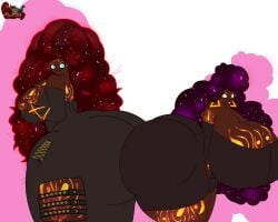 2girls animated ass ass_squish big_ass big_breasts body_markings breasts dark-skinned_female dark_skin female female_only frizzbi_(swasbi) huge_ass huge_breasts mp4 no_sound original_character purple_hair red_hair sisters swasbi_(artist) swasbi_(character) tagme video