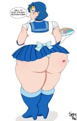 ami_mizuno ass ass_focus big_ass bishoujo_senshi_sailor_moon chubby clothing doughnut kiss_mark kiss_mark_on_ass looking_back panties sailor_mercury skirt speech_bubble spicypaw