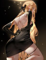 1girls ass blonde_hair dress female_only from_behind genshin_impact navia_(genshin_impact) ringeko_chan thighlet