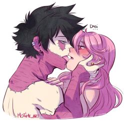 1boy 1girls dabi eye_contact female french_kiss hand_on_face holding_face kissing making_out male male/female motime_art my_hero_academia open_mouth original_character passionate pink_hair scars sensual spiky_hair straight todoroki_touya tongue tongue_kiss tongue_out touya_todoroki