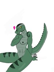 anthro crocodile crocodilian crocodylid fail female female/female genitals green_body green_skin houmlander reptile scalie shamira_(doomthewolf) solo tail yellow_eyes