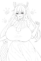 1girls big_breasts blush breasts_bigger_than_head clothed_female clothing dragon_girl dragon_horns dragon_tail female huge_breasts kaitofuuma large_breasts long_hair looking_at_viewer maid maid_headdress maid_uniform miss_kobayashi's_dragon_maid smile solo tagme tohru_(dragon_maid) twintails