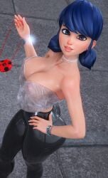 1girls 3d 3d_(artwork) aesthetic big_ass big_breasts blue_eyes blue_hair bracelet bracelets breasts choker cleavage clothing cute cute_face female female_only french_nails high-angle_view jewelry latex latex_pants light-skinned_female light_skin looking_at_viewer marinette_dupain-cheng miraculous:_tales_of_ladybug_and_cat_noir miraculous_ladybug necklace nipples_visible_through_clothing no_bra pigtails revealing_clothes ruidx solo thick_thighs visible_nipples voluptuous voluptuous_female