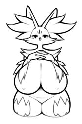 big_breasts black_and_white breasts delphox female furry hajimeyou654 huge_breasts milf pokémon_(species) pokemon thick_thighs wide_hips