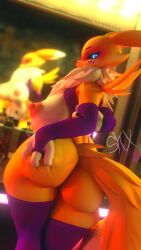 1girls 3d 3d_(artwork) anthro areolae armwear ass bandai_namco big_ass blue_eyes curvy digimon digimon_(species) female female_only furry grabbing_own_ass looking_at_viewer nipples renamon renamon_(bom39) skxx_elliot thick_thighs thighhighs voluptuous voluptuous_female wide_hips yellow_fur