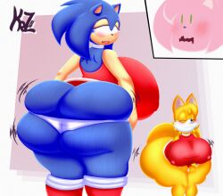 3girls amy_rose amy_rose_(cosplay) anthro ass behind_view blonde_hair blue_fur blue_hair blush blush breasts canine canine_humanoid closed_eyes dress female female_focus female_only fox furry genderswap_(mtf) green_eyes hedgehog hedgehog_humanoid hips hyper hyper_ass hyper_breasts large_ass large_breasts nipple_bulge panties rule_63 sega short_dress smotrilla sonic_(series) sonic_the_hedgehog sonic_the_hedgehog_(series) tails tailsko thick_thighs thighs tight_clothes tight_clothing tight_fit tongue tongue_out underwear wardrobe_malfunction wide_hips yellow_fur