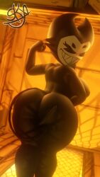 2022 3d 9:16 anthro ass bendy bendy_and_the_ink_machine bendy_fem big_breasts big_butt big_teeth black_body breasts curvy_figure darling_(cally3d) demon digital_media_(artwork) female flexing hi_res looking_at_viewer looking_back mtf_crossgender rule_63 sharp_teeth simple_background skxx_elliot smile solo south_shaed_(dreams_come_true_studio) teeth thick_thighs voluptuous yellow_background