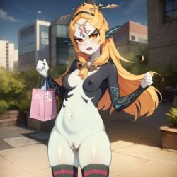 1girls ai_generated black_legwear breasts exposed_breasts female female_only fluffy hood jewelry midna nintendo ponytail public_nudity pussy ruptuorie sclera solo the_legend_of_zelda twili_midna twilight_princess