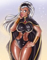 atmo-art dark-skinned_female dark_skin female female_only headwear marvel marvel_comics mutant ororo_munroe pinup signature solo storm_(x-men) superheroine tagme tiara white_hair x-men